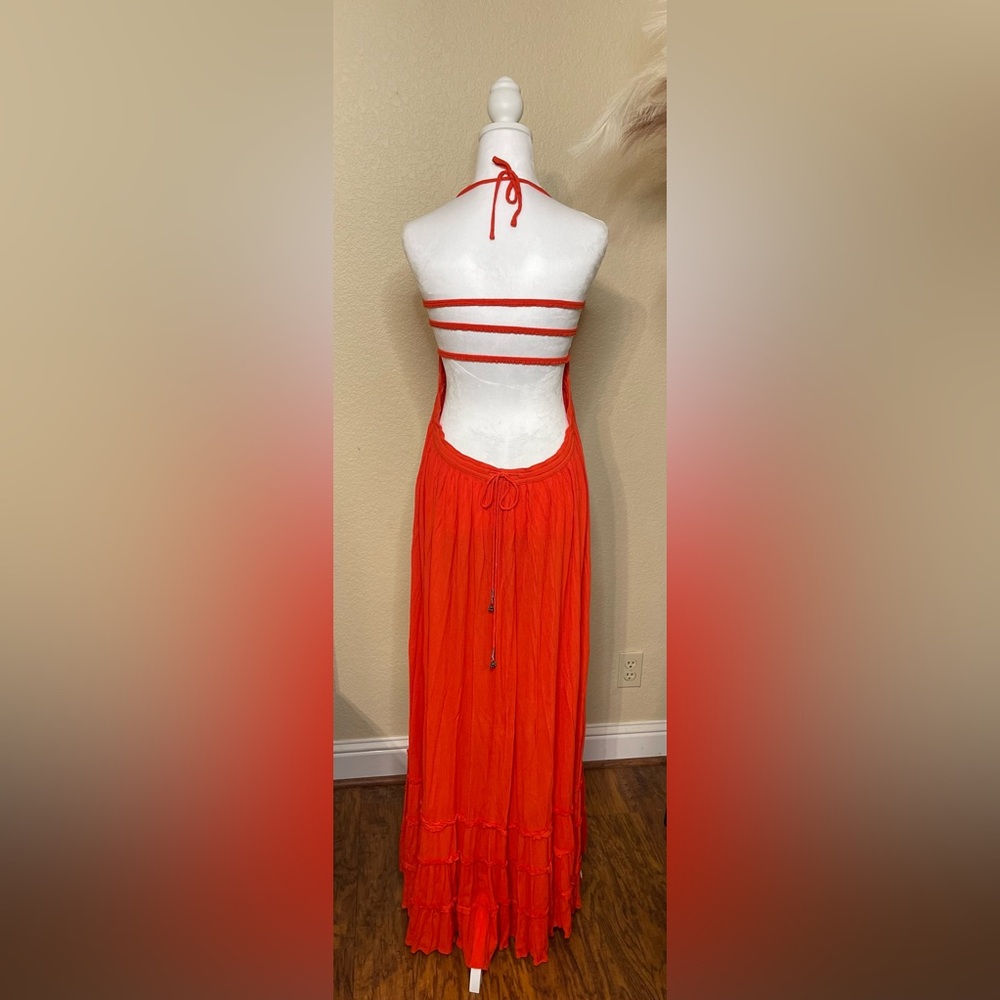 Free People Halter Orange Maxi Dress Women’s Size Small - Picture 2 of 6